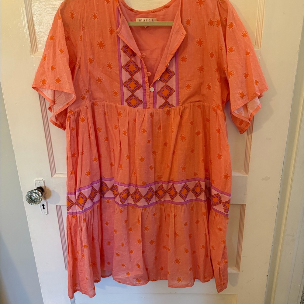MAREA Coral and Lavender Embroidered Dress